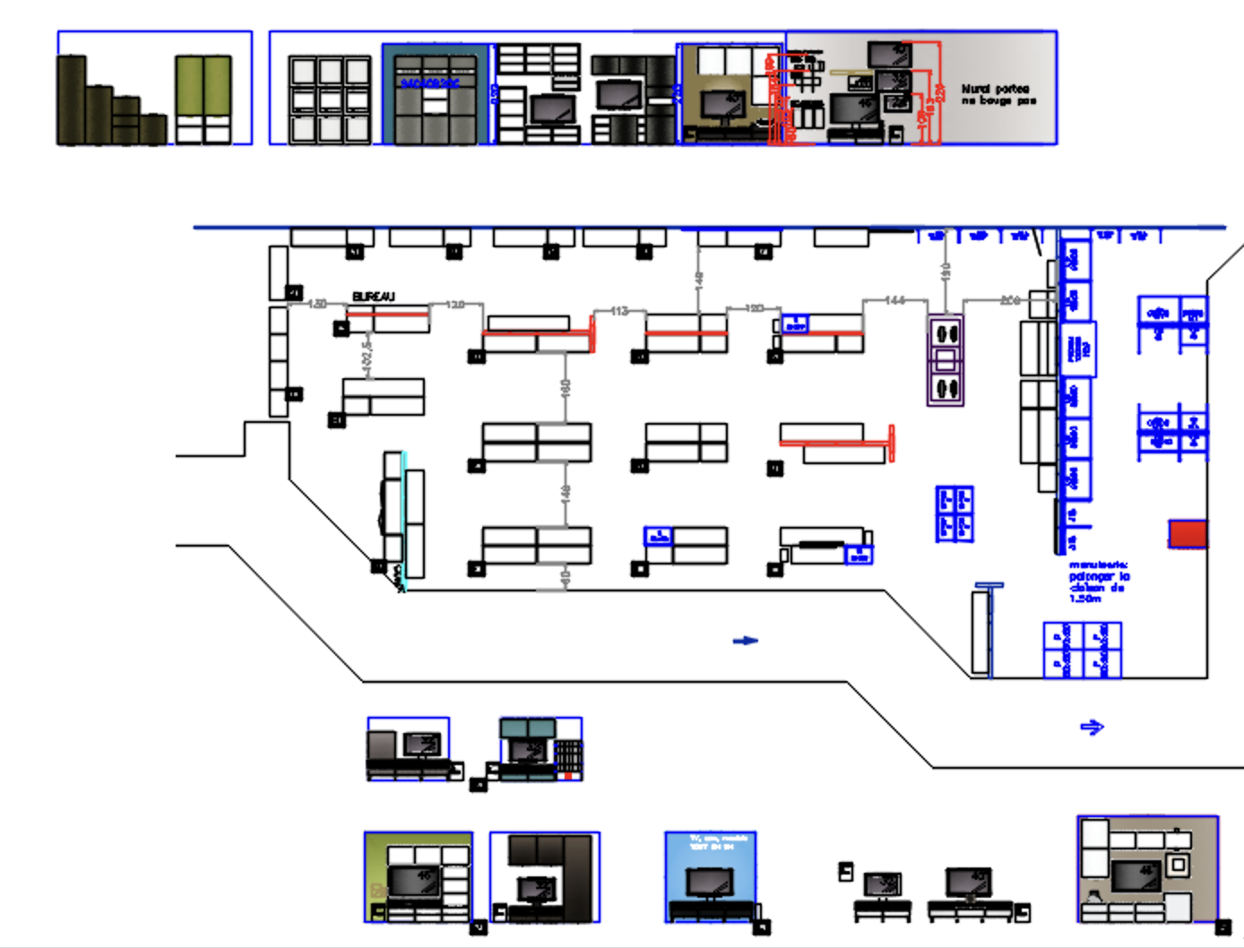 Plan d'aménagement Market Hall IKEA réalisé sur AutoCAD